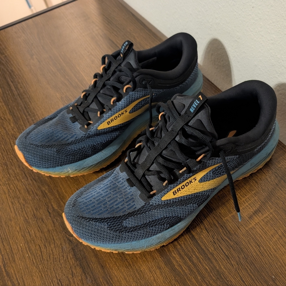 Brooks Revel 7 Running Shoes Mens Size 13 D Blue Yellow Road Trainer 1104351D484